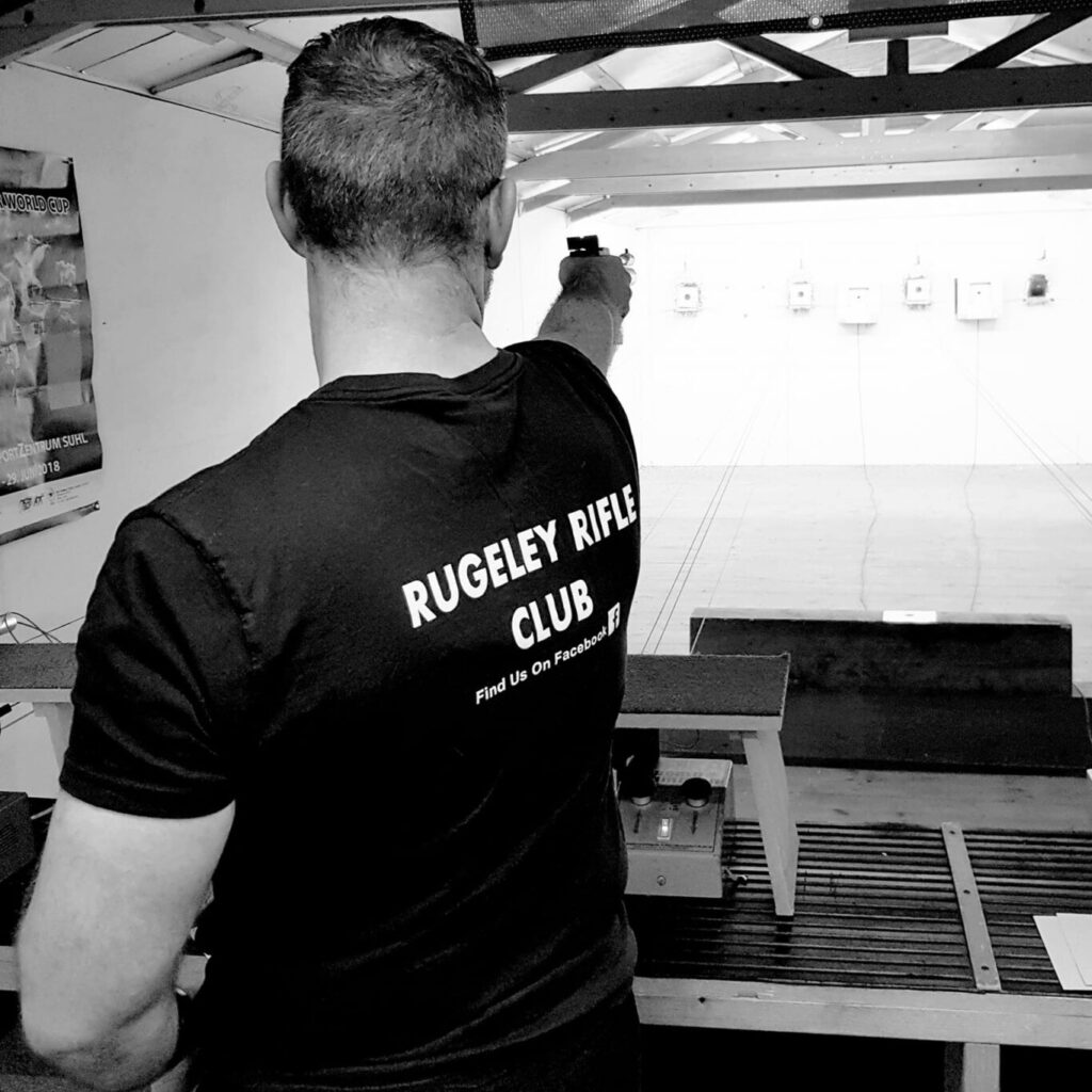 A Rugeley Rifle Club member shoots ten metre Air Pistol