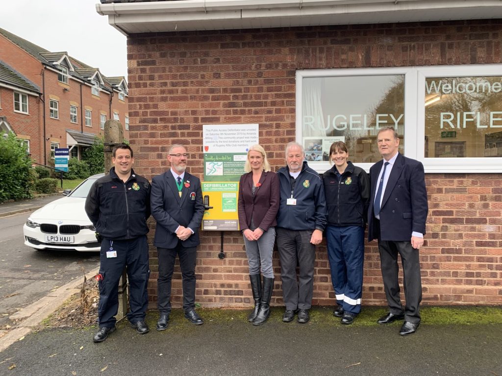 Amanda Milling unveiling of an Automatic Defibrillator with members of Rugeley Rifle Club and Rugeley First Responders.